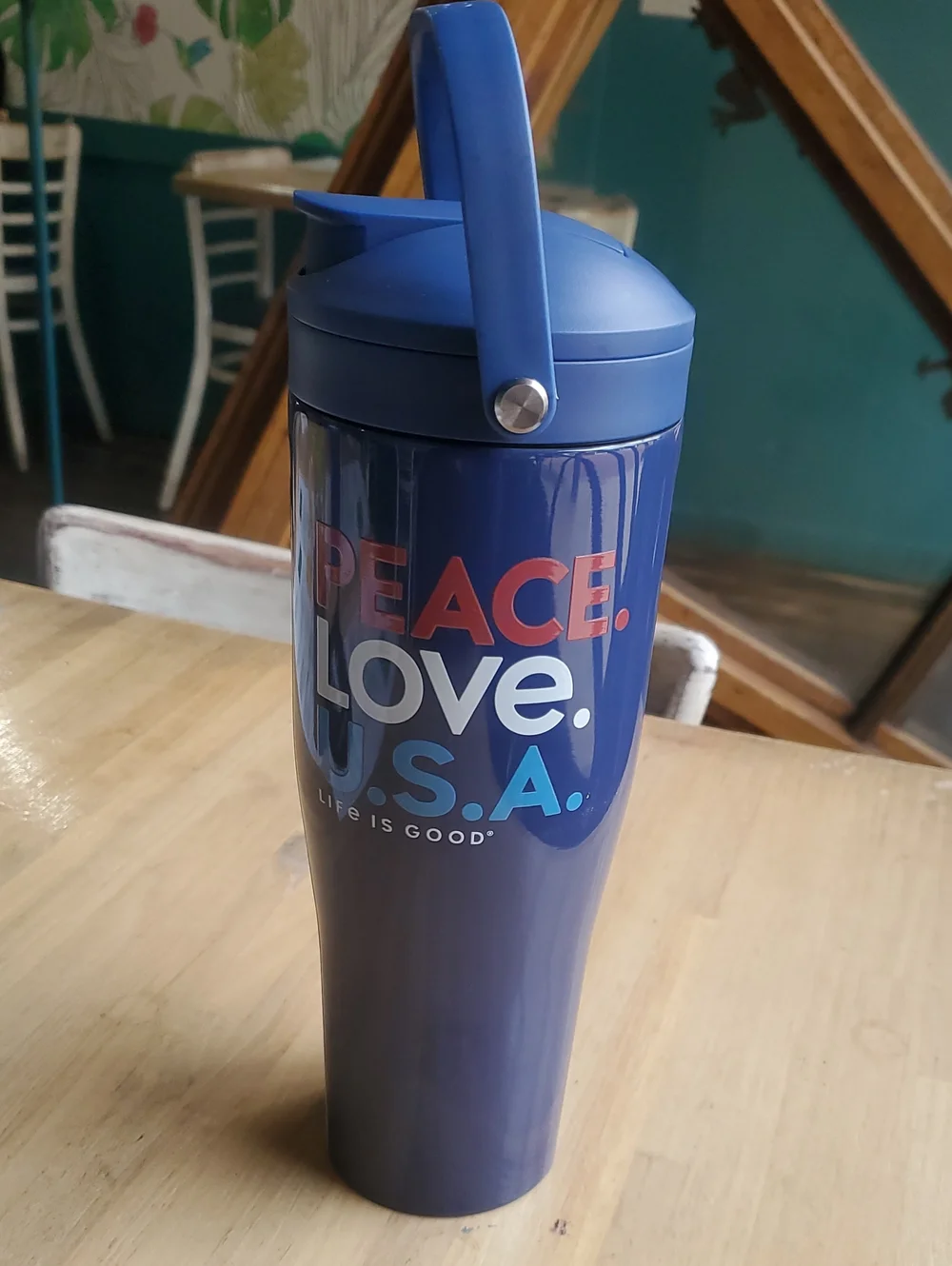 Corkcicle Navy Blue Canteen Tumbler with Handle and Graphic Accent
